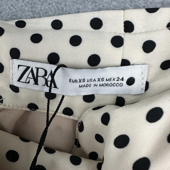 Zara Skirt Womens XS White Polka Dot Ruffle Ruched Mini Satin Lined Party NWT - Picture 3 of 10